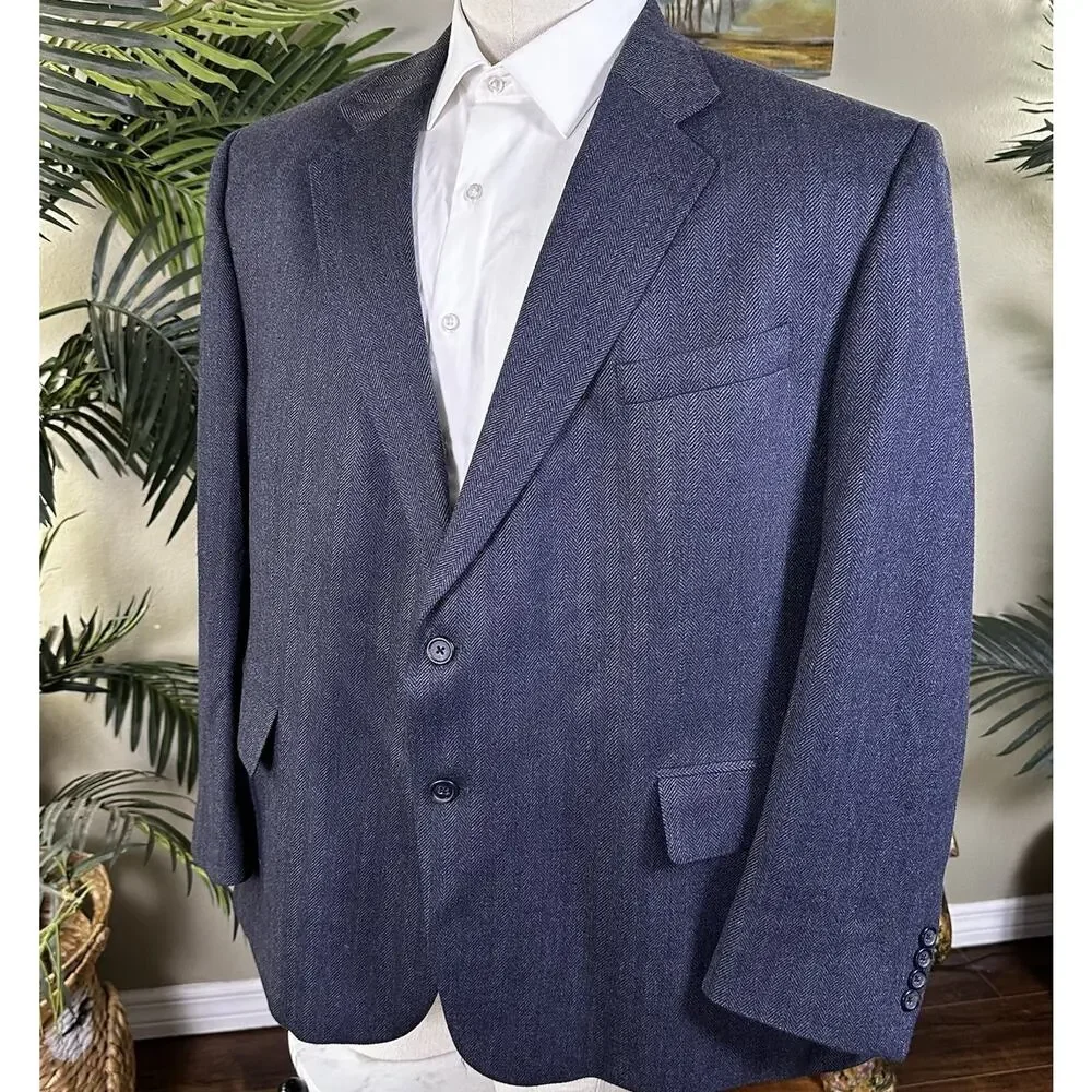 Nautica Sport coat Blazer Men 48S Lambswool Stretch Herringbone Dark Grey